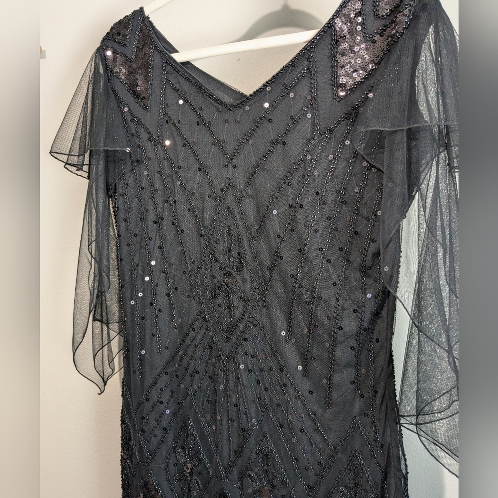 Vintage Embellished Beaded Mesh Tulle Sequin Flapper Gatsby Gown Dress L - Picture 2 of 10